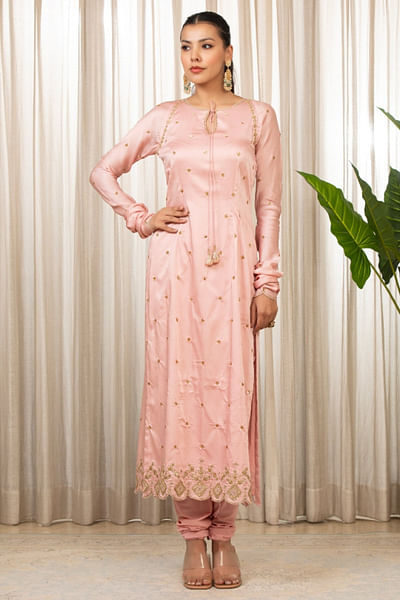 Baby pink zari dori embroidered kurta set