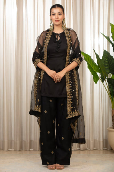 Black sequin embellished kurta set