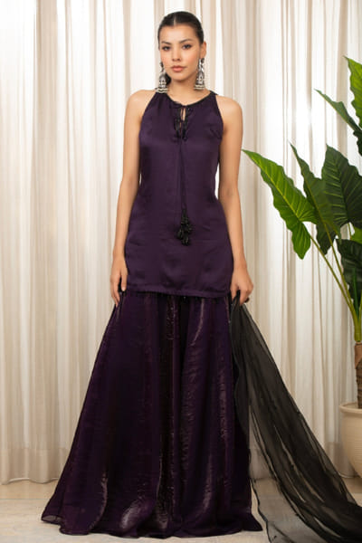 Purple shimmery sharara set