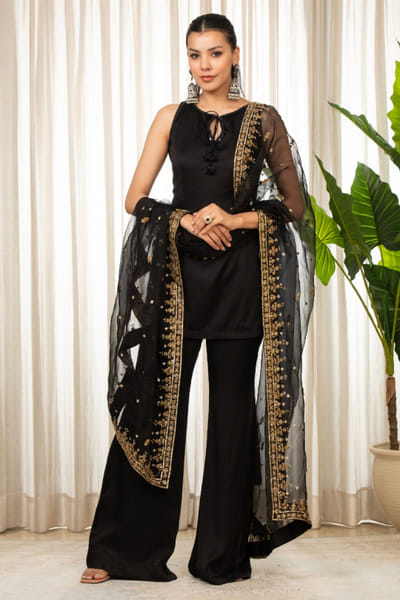 Black sequin laced kurta set