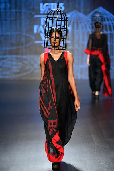 Black and red asymmetric dress