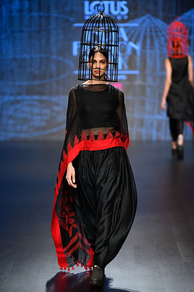 Red and black cape top and dhoti pants