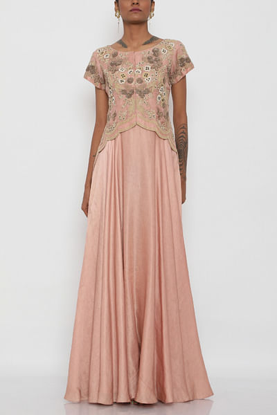 Pink embroidered gown with jacket