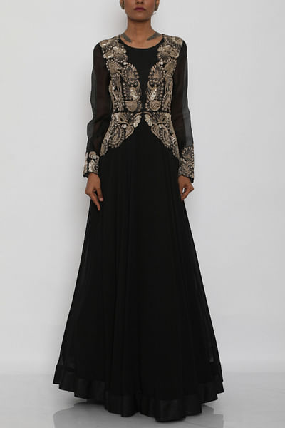 Black embroidered gown