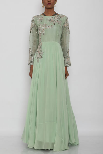 Sea green embroidered gown