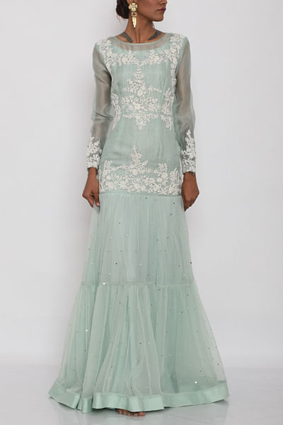 Aqua green embroidered gown