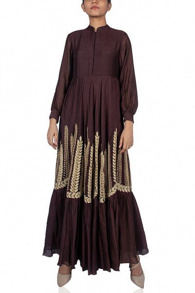 Brown embroidered maxi dress