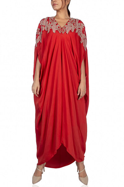 Red draped dress