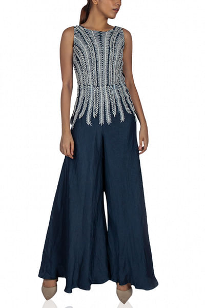 Navy blue embroidered jumpsuit