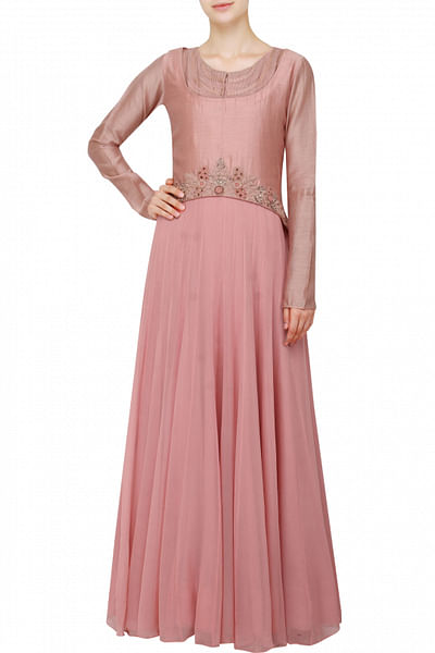 Blush pink maxi with embroidered yoke