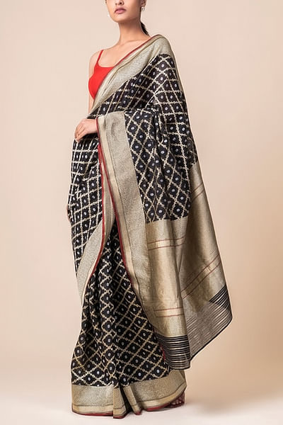 Black handwoven sari