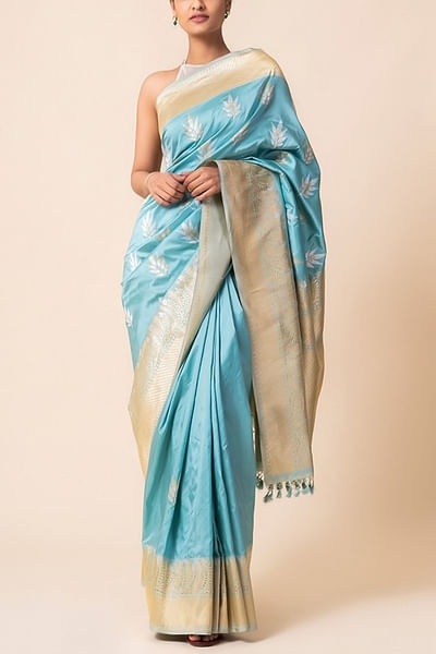 Steel blue silk sari