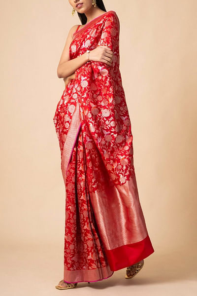 Handwoven Silk Sari with Floral Motif