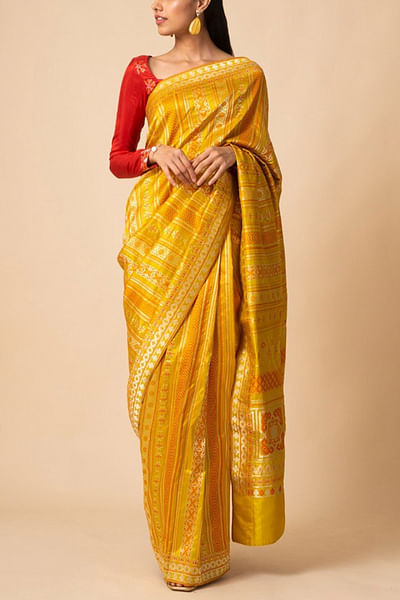 Yellow handwoven banarasi sari