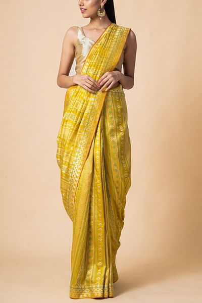 Yellow banarasi silk sari
