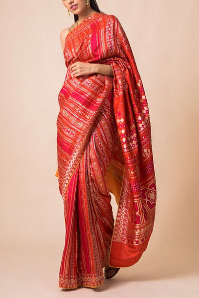 Red handwoven silk sari