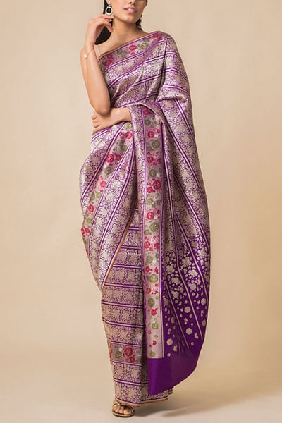 Purple handwoven banarasi silk sari