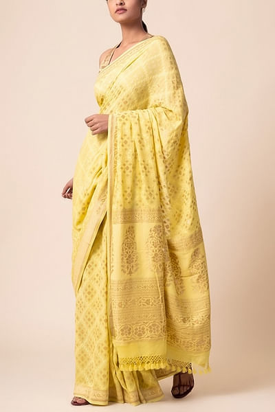 Blonde yellow georgette sari