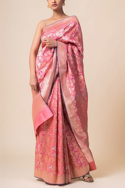Carnation pink sik sari