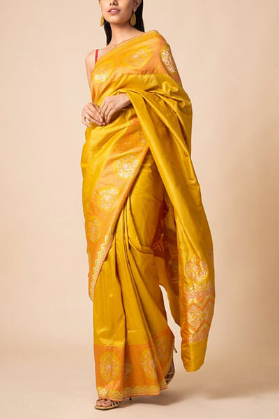Yellow handwoven silk sari
