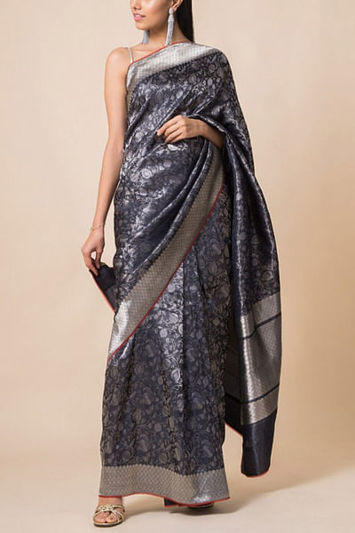 Charcoal grey silk sari