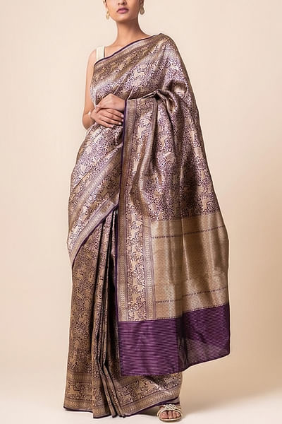 Purple handwoven silk sari