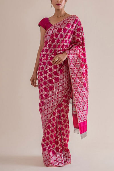 Pink handwoven silk sari