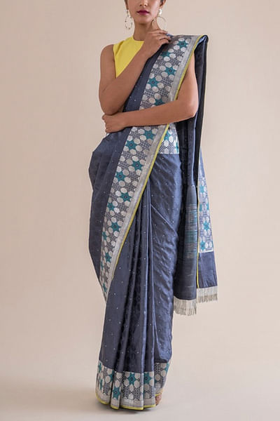 Grey handwoven silk sari