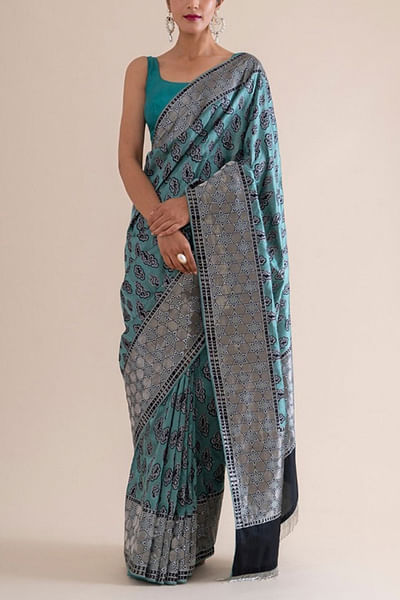 Aqua green handwoven silk sari