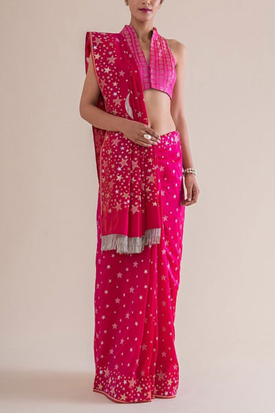 Fucshia pink handwoven silk sari