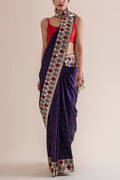 Purple handwoven silk sari
