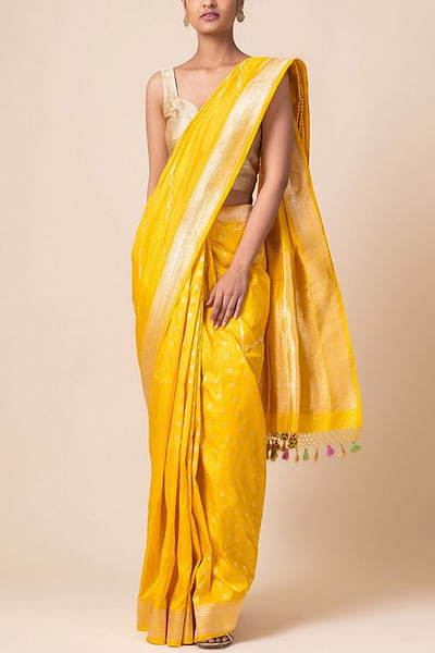 Handwoven yellow silk sari
