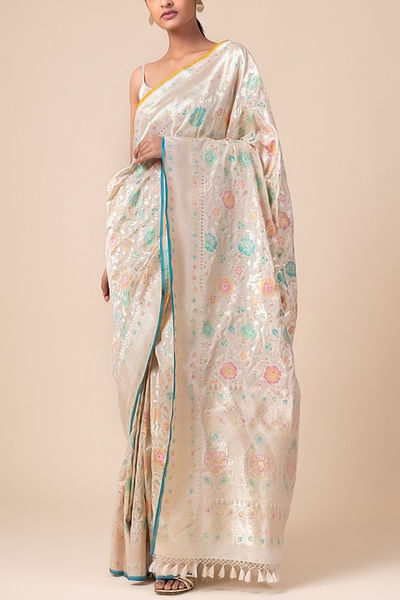 Ivory floral silk sari