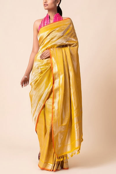 Lime silk handwoven sari