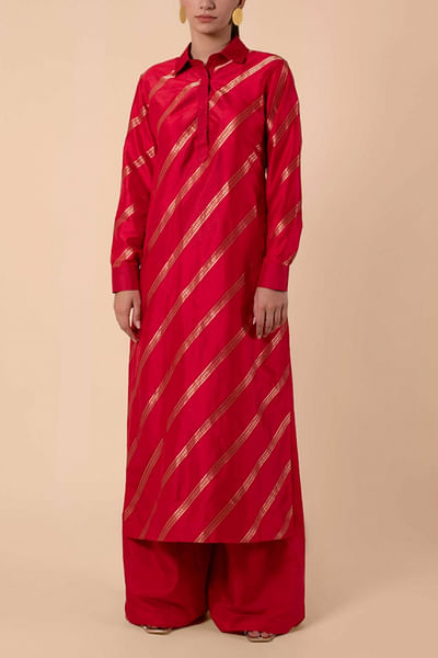 Red silk kurta set