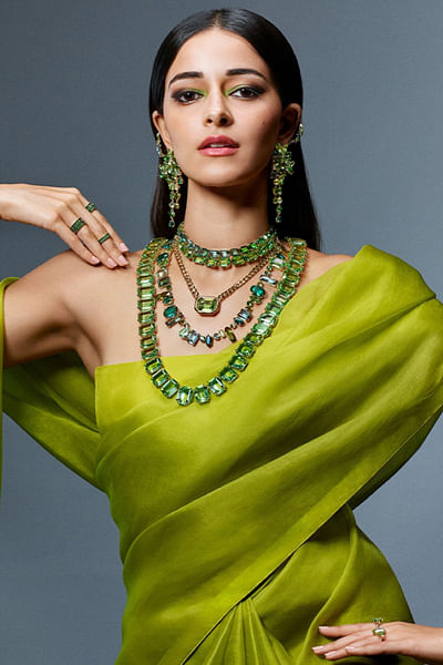 Green handwoven organza saree set