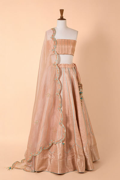 Peach satin silk lehenga set