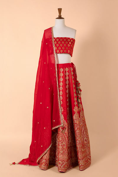 Red satin silk lehenga set