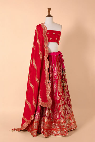Red silk lehenga set