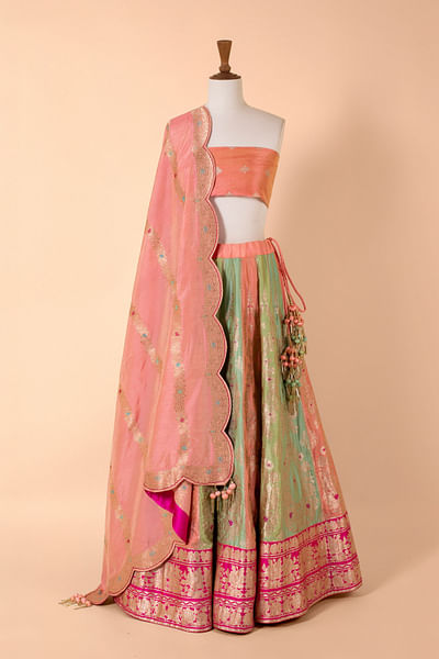 Handwoven multicolour silk lehenga set
