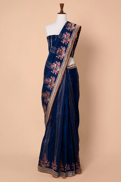 Blue handwoven silk sari