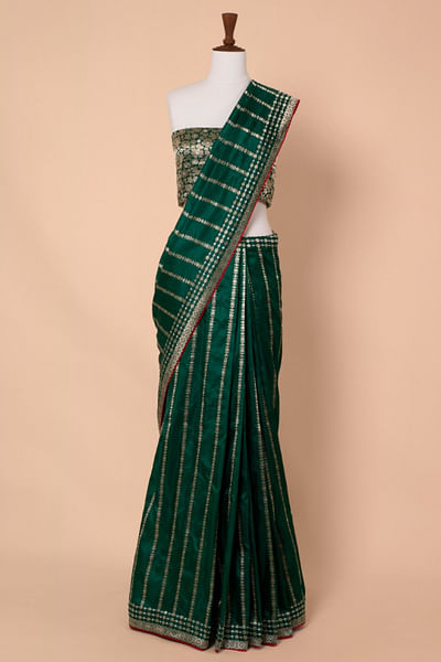 Green handwoven silk sari