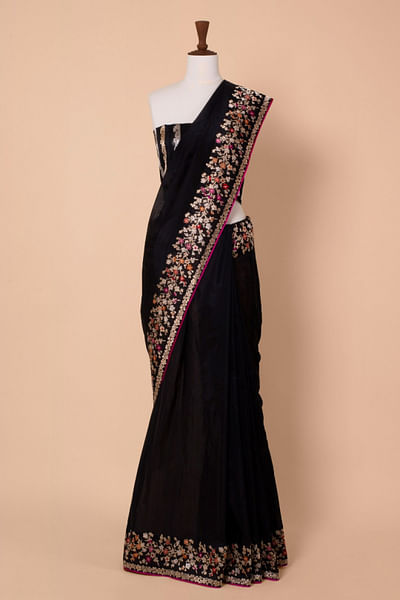 Black handwoven silk sari