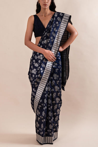 Navy blue silk sari