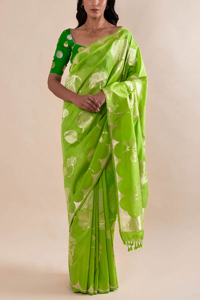 Lime green silk sari