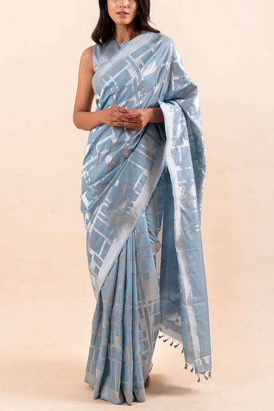 Powder blue silk sari