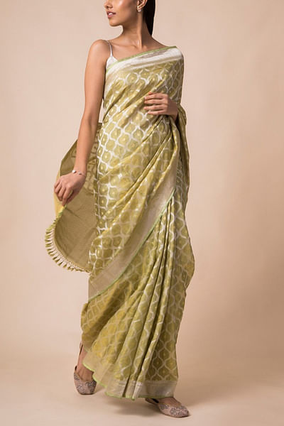 Green tissue silk sari