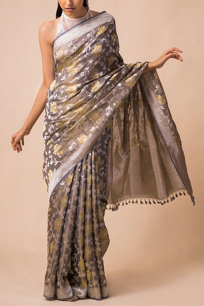 Grey tissue silk sari