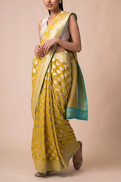 Yellow polka sari