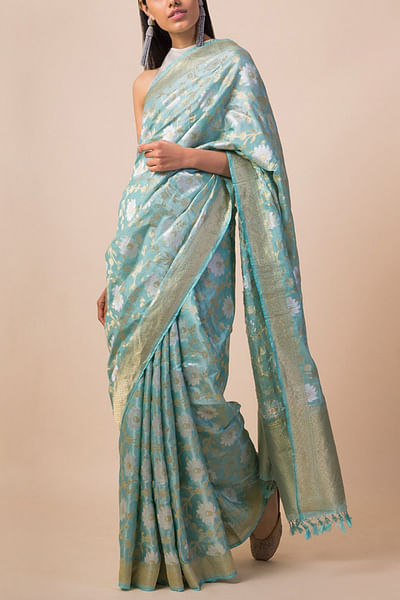 Powder blue tissue silk sari